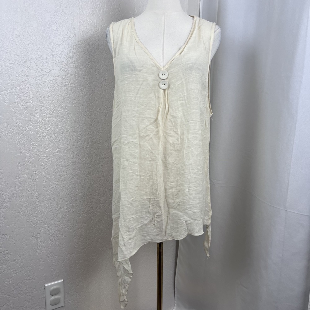 Y2K Pretty Angel Tunic Tank Top Womens Large Ivory Linen Blend Sheer Fairy Layer
